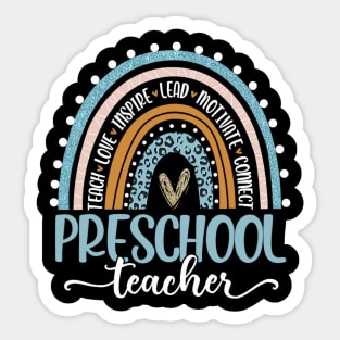 Preschool Teacher Leopard Boho Rainbow Back To School Teach Sticker